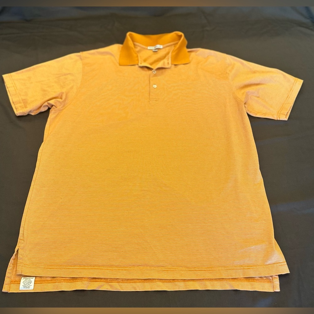 Peter Millar Mens Orange/white micro striped Polo. Size XL